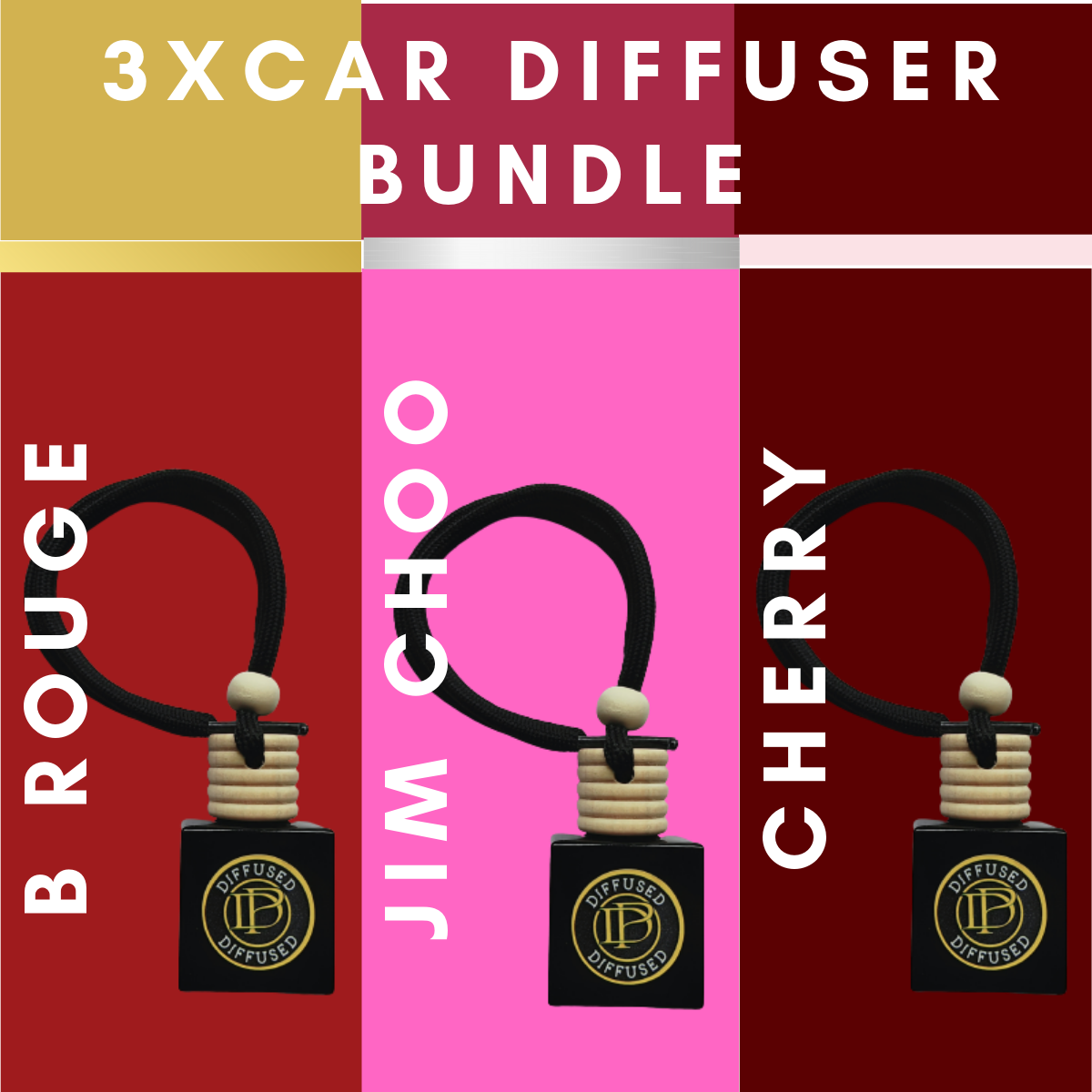 3 x Car Air Freshener Diffusers Inspired By Designer Fragrances Baccarat Rouge, Jim Choo & Lost Cherry