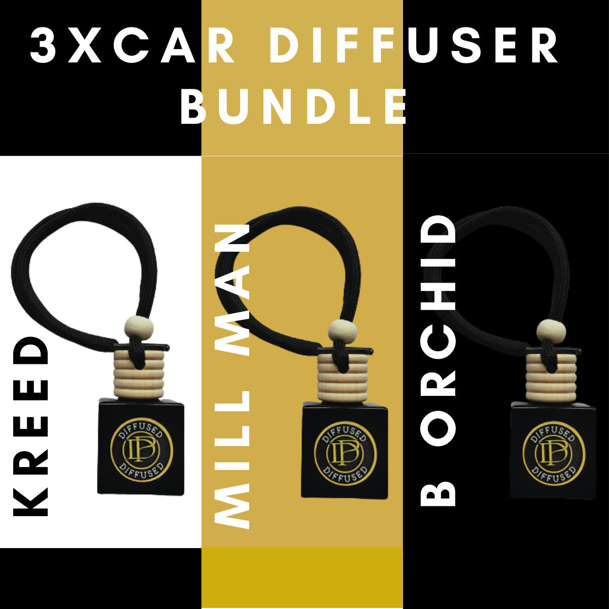 3 x Car Air Freshener Diffusers Inspired By Designer Fragrances Kreed, Millionaire Man & Black Orchid